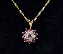 Comely Ruby And Diamond Pendant Necklace In 14K Yellow Gold