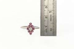 14K White Gold 1950's Diamond Ruby Halo Squared Cluster Ring
