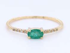 Handsome Yellow Gold oval Emerald and Diamond Stackable Ring