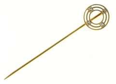 14K Yellow Gold Art Deco Sim. Sapphire Circle Round Stick Pin