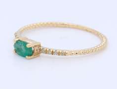 Handsome Yellow Gold oval Emerald and Diamond Stackable Ring