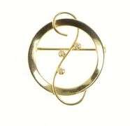14K Yellow Gold 1960's Retro Diamond Swirl Scroll Statement Pin/Brooch