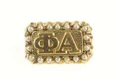 10K Yellow Gold Phi Alpha Victorian Seed Pearl Greek Lapel Pin/Brooch
