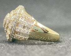 CIRCLE MENS 14K YELLOW GOLD ROUND BAGUETTE CUT DIAMOND RING