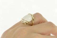 14K Yellow Gold White Ceramic Cabochon Vintage Cocktail Ring