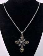 Mutli-Gem Cross Pendant Necklace In Sterling Silver