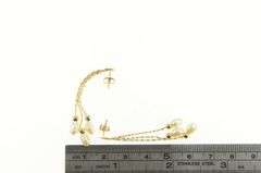 14K Yellow Gold Retro Pearl Fringe Dangle Tassel Statement Earrings