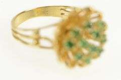 14K Yellow Gold 1960's Emerald Floral Domed Cluster Cocktail Ring
