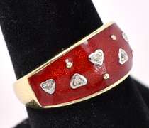 Cute Diamond And Enamel Ring In 14K Yellow Gold