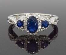 Three Stone Blue Sapphire & Diamond Ring