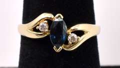 Beautiful Blue Sapphire And Diamond Ring In 14K Yellow Gold