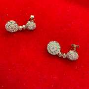 CERTIFIED 14K GOLD AND DIAMOND CLUSTER DROP EARRINGS