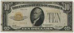 Series of 1928 Small Size $10 Gold Certificate. Scarce.