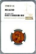 1948-D Lincoln Wheat Cent in NGC MS66RD