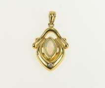 14K Yellow Gold Opal Diamond Accent Vintage Statement Pendant