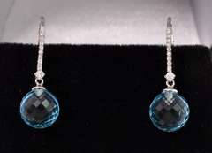 Amazing Blue topaz Dangle Earrings In 14K Yellow Gold