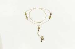 10K Yellow Gold Smoky Quartz Onyx Beaded Fringe Chain Necklace