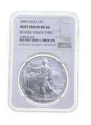 MS66 MINT ERROR 2000 American Silver Eagle - REV Struck Thru - NGC