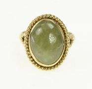14K Yellow Gold Oval Jadeite Cabochon Vintage Statement Ring