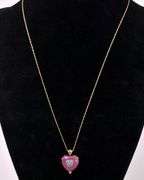 Pink Gem Heart Pendant Necklace In 14K Yellow Gold