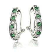 Sterling Silver Created Emerald & White Sapphire Earrings