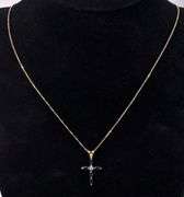 Heavenly Cross Pendant With Blue Sapphire And Diamond In 14K Yellow Gold