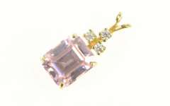14K Yellow Gold Emerald Pink Topaz CZ Cluster Statement Pendant