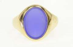 14K Yellow Gold 1960's Oval Sim. Blue Agate Retro Men's Ring