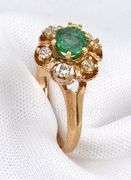 Petite Vintage Emerald 7 Diamond Ring
