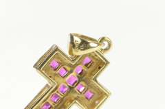10K Yellow Gold Princess Syn. Ruby Diamond Accent Cross Pendant