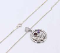 Set of 925 Sterling Silver Flower Pendant on Chain with Matching Dangle Earrings