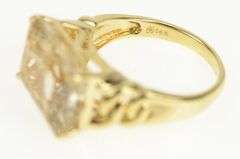 14K Yellow Gold Emerald Cut Rutilated Quartz Ornate Cocktail Ring