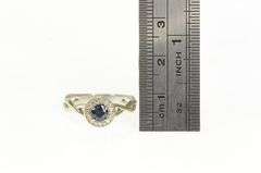 14K White Gold Natural Sapphire Diamond Halo Engagement Ring