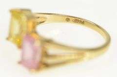 14K Yellow Gold Emerald Cut Pink & Yellow CZ Bypass Ring