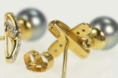 14K Yellow Gold Grey Pearl Diamond X Criss Cross Dangle Earrings