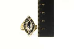 10K Yellow Gold Marquise Sapphire Baguette Diamond Halo Ring