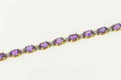 14K Yellow Gold Oval Amethyst Diamond Accent Vintage Tennis Bracelet