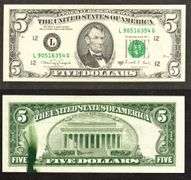$5 1988-A FRN Ink Smear on back Crisp Uncirculated