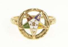 14K Yellow Gold Enamel Order of the Eastern Star Insignia Ring