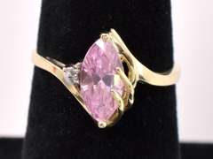 Unique Pink CZ Ring In Yellow Gold