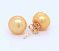 Elegant Yellow Gold Golden Pearl Stud Earrings
