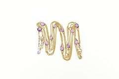 14K Yellow Gold Amethyst Pearl By The Yard Doubled Chain Necklace