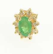 14K Yellow Gold Natural Emerald Diamond Halo Single Stud Earrings
