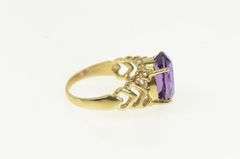 14K Yellow Gold Oval Amethyst Ornate Vintage Heart Pattern Ring