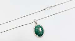 Beautiful 10.0 Carat Emerald and White Sapphire Pendant Necklace in Sterling Sliver