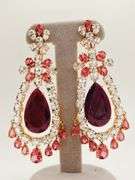Royal hand made 18k Gold Ruby and Tourmaline and Topaz Estate Earring & Pendant Chandellier Style Jewelry Suite Set