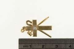 10K Yellow Gold Diamond Cross Crook White Jerusalem Charm/Pendant