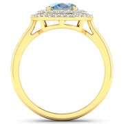 Solid 14 Kt Yellow Gold Aquamarine Diamond Ring " March Birthstone"