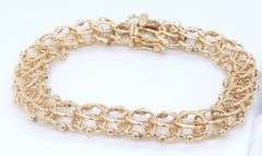 Vintage Yellow Gold Double Loop Charm Bracelet