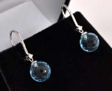 Amazing Blue topaz Dangle Earrings In 14K Yellow Gold